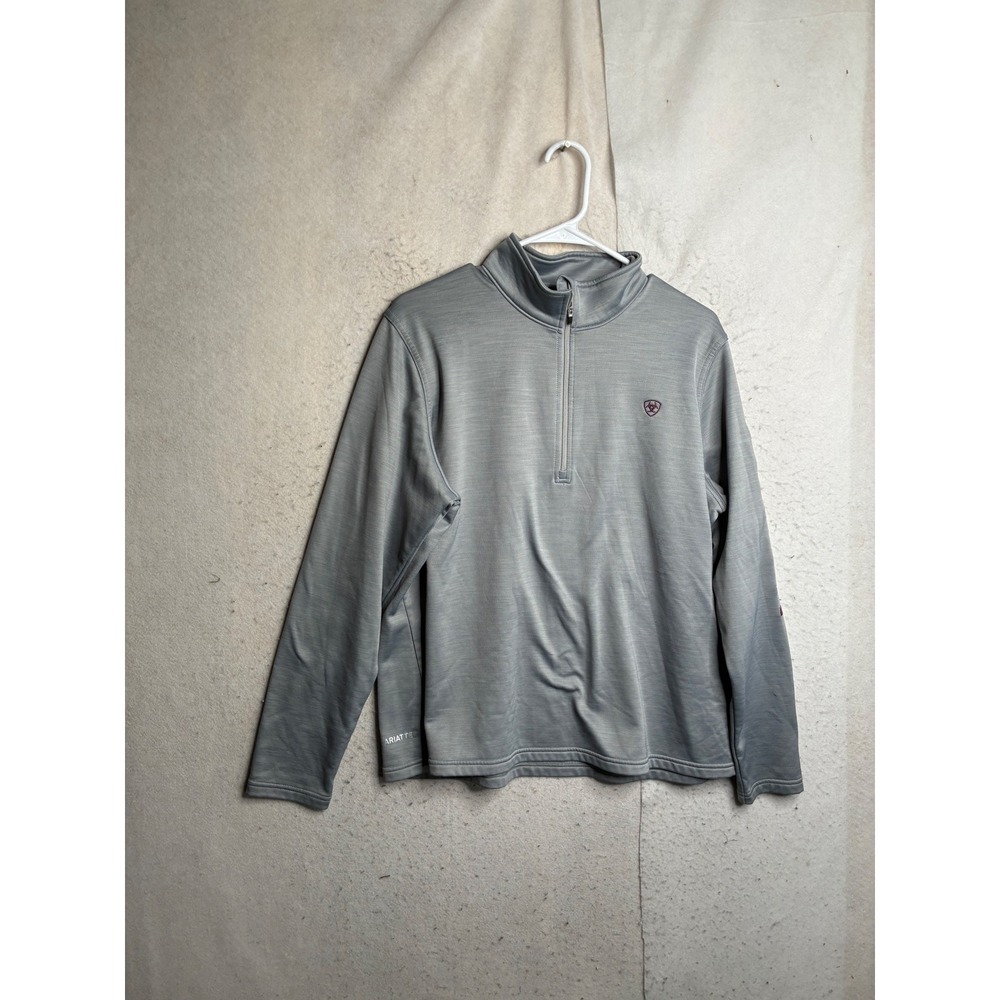 Ariat Women XL Gray AriatTEK 1/4 Zip Pullover Fleece Long Sleeve Logo Top 9003